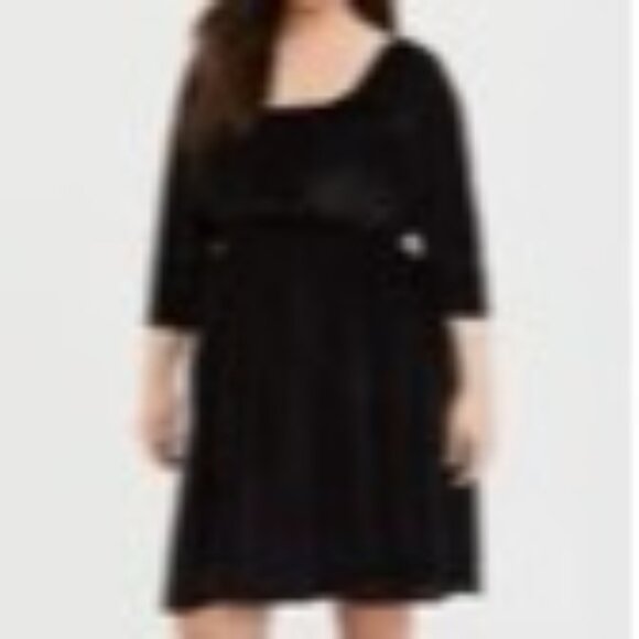NEW Torrid Mesh Flocked Skater Peasant Dress Womens Size 3X Black 3/4 Sleeves - Picture 2 of 14